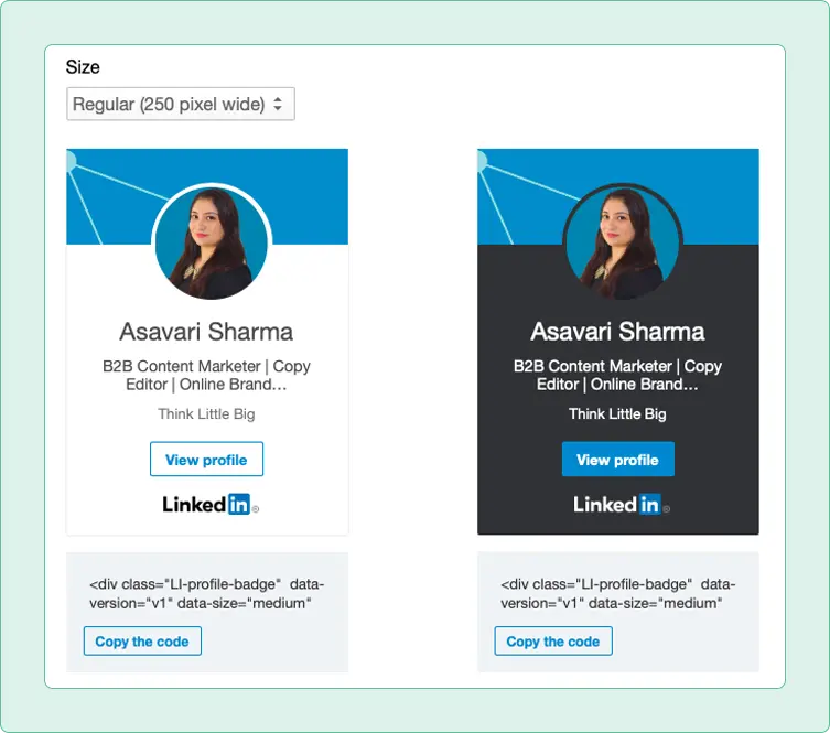 add linkedIn profile badges of the leadership team to your website